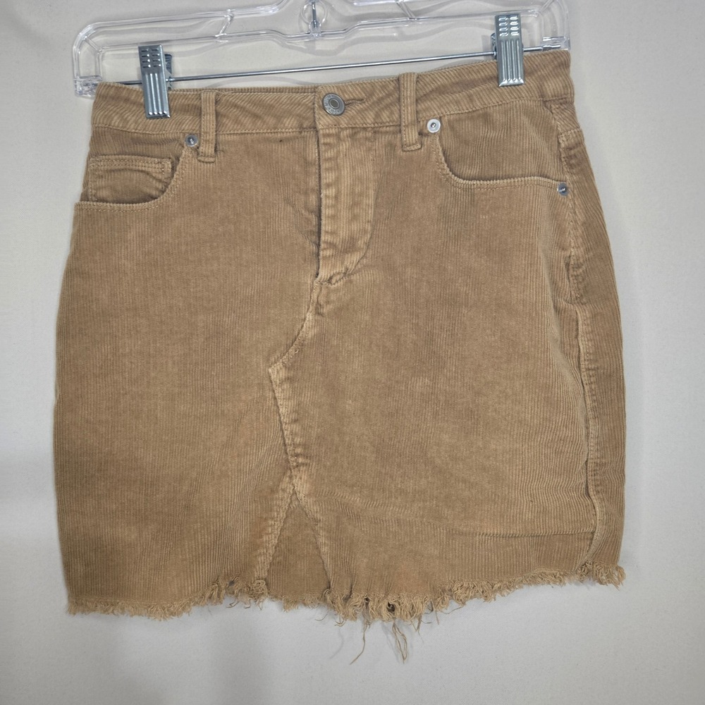 Love Tree Corduroy Mini Skirt‎ Frayed Hem Tan Casual Cute Womens Small